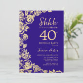 Invitation Purple Gold Roses Surprise 40e anniversaire (Debout devant)