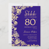 Invitation Purple Gold Roses Surprise 80e anniversaire (Devant)