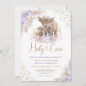 Invitation Purple Gold Saint Vache Boho Pampas Baby shower fi (Devant)