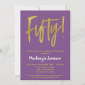 Invitation Purple Gold Script 50e Anniversaire Fête Invitatio (Devant)