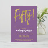 Invitation Purple Gold Script 50e Anniversaire Fête Invitatio (Debout devant)