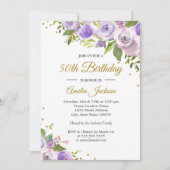 Invitation Purple Gold Sparkle Floral 50e anniversaire Invita (Devant)