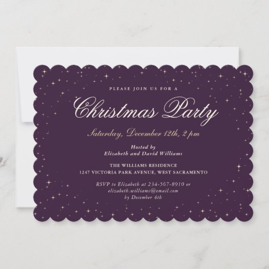 Invitation Purple Gold Starry Fête de Noël (Devant)