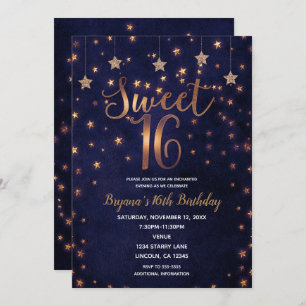 Invitation Purple & Gold Stars Celestial Sky Sweet 16 Party