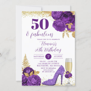 Invitation Purple Gold Stiletto Champagne Adulte Anniversaire