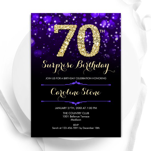 Invitation Purple Gold Surprise 70e anniversaire