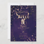 Invitation Purple & Gold Sweet 16 Star Whimsical (Devant)