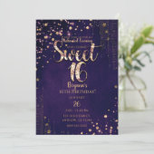 Invitation Purple & Gold Sweet 16 Star Whimsical (Debout devant)