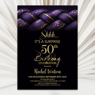 Invitation Purple Gold tresse Surprise 50e fête d'anniversair