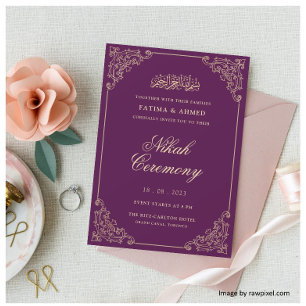 Invitation Purple Gold Vintage musulman Mariage musulman