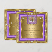 Invitation Purple Gold White Pearl Photo Anniversaire (Devant / Derrière)