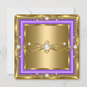 Invitation Purple Gold White Pearl Photo Anniversaire (Dos)