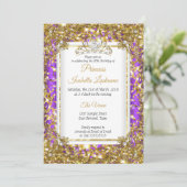 Invitation Purple Gold White Pearl Tiara fête d'anniversaire (Debout devant)