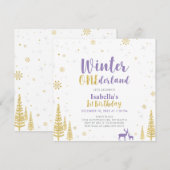 Invitation Purple & Gold Winter Onederland 1er Anniversaire (Devant / Derrière)