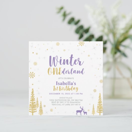 Invitation Purple & Gold Winter Onederland 1er Anniversaire (Debout devant)