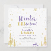 Invitation Purple & Gold Winter Onederland 1er Anniversaire (Devant)