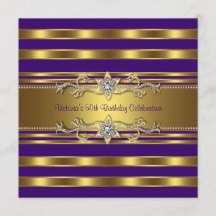 Invitation Purple Gold Womans 50e fête d'anniversaire