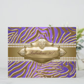 Invitation Purple Gold Zebra Womans 50e fête d'anniversaire (Debout devant)