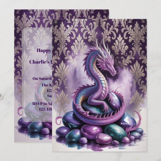 Invitation Purple Gothic Dragon Birthday Party Bash (Devant / Derrière)