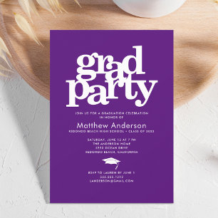 Invitation Purple grad party moderne audacieuse typographie s