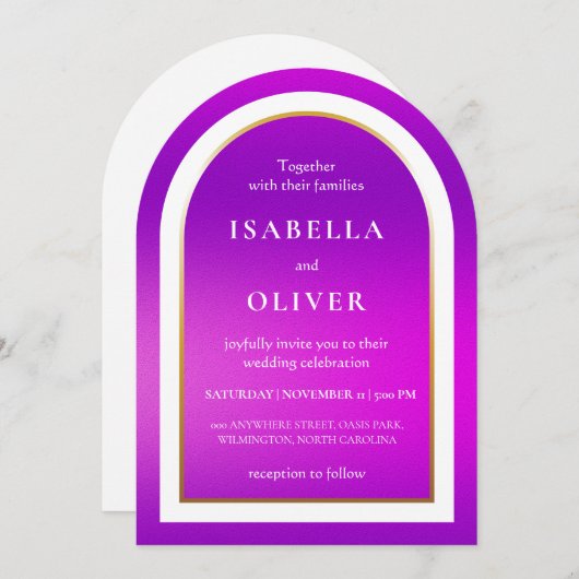 Invitation Purple gradient white text wedding (Devant / Derrière)