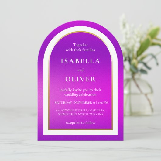 Invitation Purple gradient white text wedding (Debout devant)