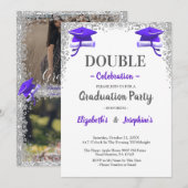 Invitation Purple Gray double Graduation Party 2 photo (Devant / Derrière)