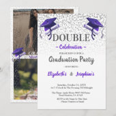 Invitation Purple Gray double Graduation Party 2 photo (Devant / Derrière)