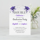 Invitation Purple Gray double Graduation Party 2 photo (Debout devant)