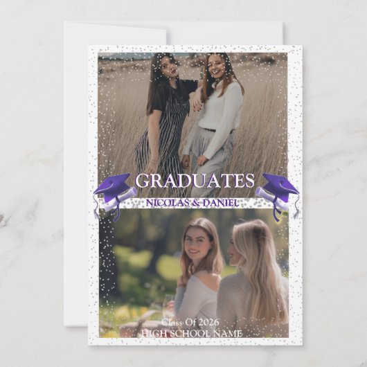 Invitation Purple Gray double Graduation Party 2 photo (Dos)