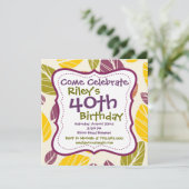Invitation Purple Green Feuilles 40e anniversaire de fête Inv (Debout devant)