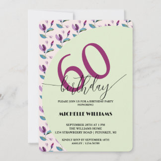 Invitation Purple Green Floral Watercolor Birthday