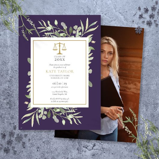 Invitation Purple Green Law School Graduation