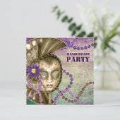 Invitation Purple Green Mardi Gras Beads Masquerade Party (Debout devant)