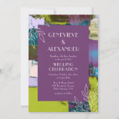 Invitation Purple Green Peint Abstrait Floral Mariage (Devant)