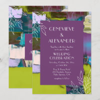 Purple Green Peint Abstrait Floral Mariage