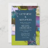 Invitation Purple Green Peint Abstrait Floral Mariage (Devant)
