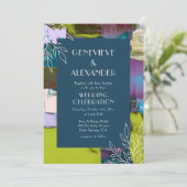 Invitation Purple Green Peint Abstrait Floral Mariage (Debout devant)