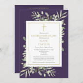 Invitation Purple Green Photo Célébration des funérailles de  (Devant / Derrière)