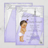 Invitation Purple Grey Baby shower Vintage Paris (Devant / Derrière)