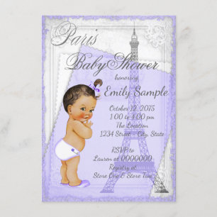 Invitation Purple Grey Baby shower Vintage Paris