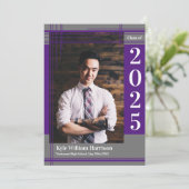 Invitation Purple Grey École Couleur Graduation Photo Plaid (Debout devant)