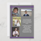 Invitation Purple Grey École Couleur Graduation Photo Plaid (Dos)