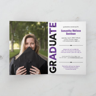 Invitation Purple Gros Gras Lettres D'Angle Coupé Graduation