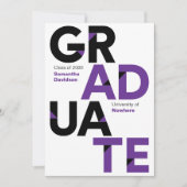 Invitation Purple Gros Gras Lettres D'Angle Coupé Graduation (Devant)