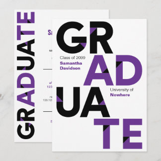 Invitation Purple Gros Gras Lettres D'Angle Coupé Graduation
