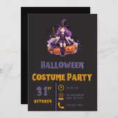 Invitation Purple Haired Witch et Citrouille Black Halloween (Devant / Derrière)