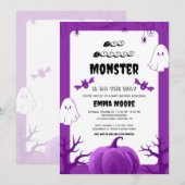 Invitation Purple Halloween Monster Baby Shower Design (Devant / Derrière)