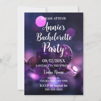 Invitation Purple Heart Bokeh Bachelorette