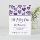 Invitation Purple Hearts Girly 89e anniversaire (Debout devant)